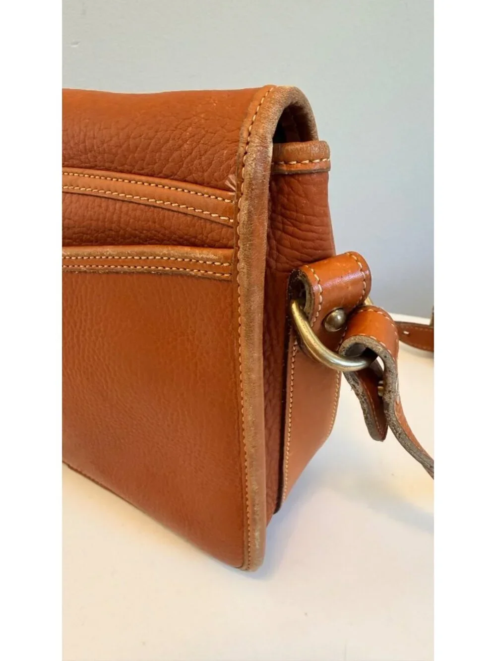 Vintage Dooney & Bourke Equestrian Crossbody Bag in British Tan Pebbled Leather